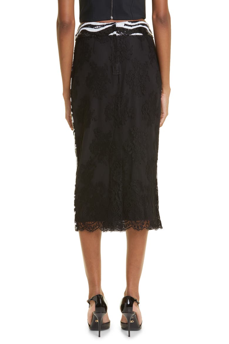 Sequin Stripe & Lace Midi Pencil Skirt, Alternate, color, BLACK/ SILVER