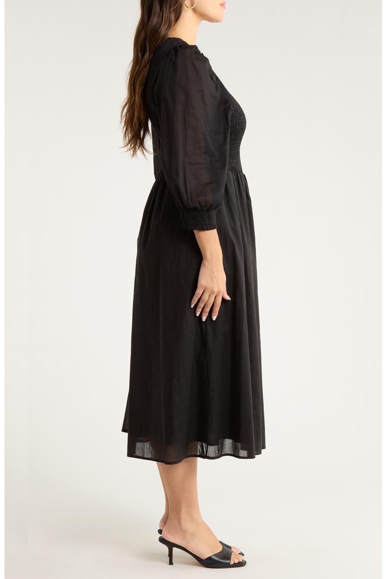 Zelda Smocked Long Sleeve Maxi Dress, Alternate, color, BLACK