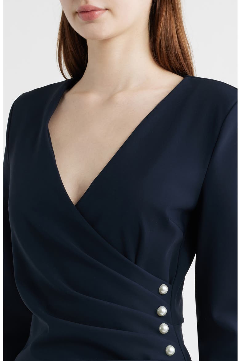 Wiesa Faux Pearl Detail Long Sleeve Gown, Alternate, color, DARK MIDNIGHT
