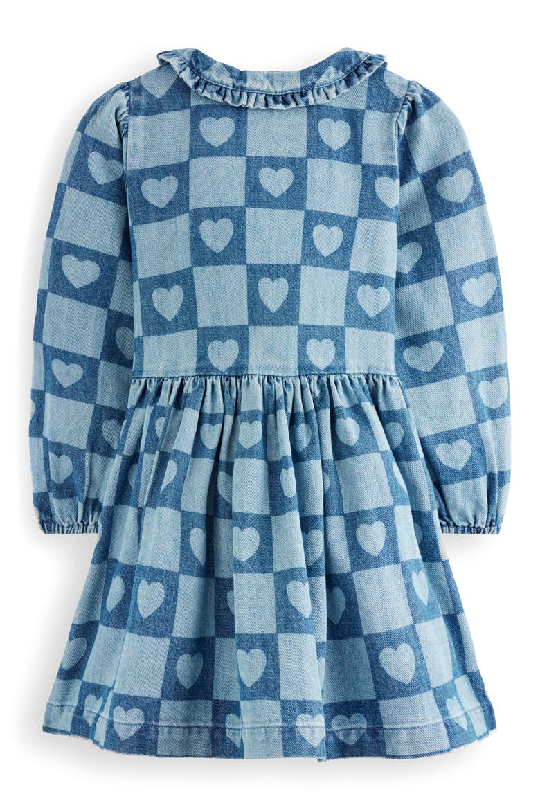 Kids' Heart Checks Print Long Sleeve Denim Shirtdress, Alternate, color, DENIM HEART STAMP