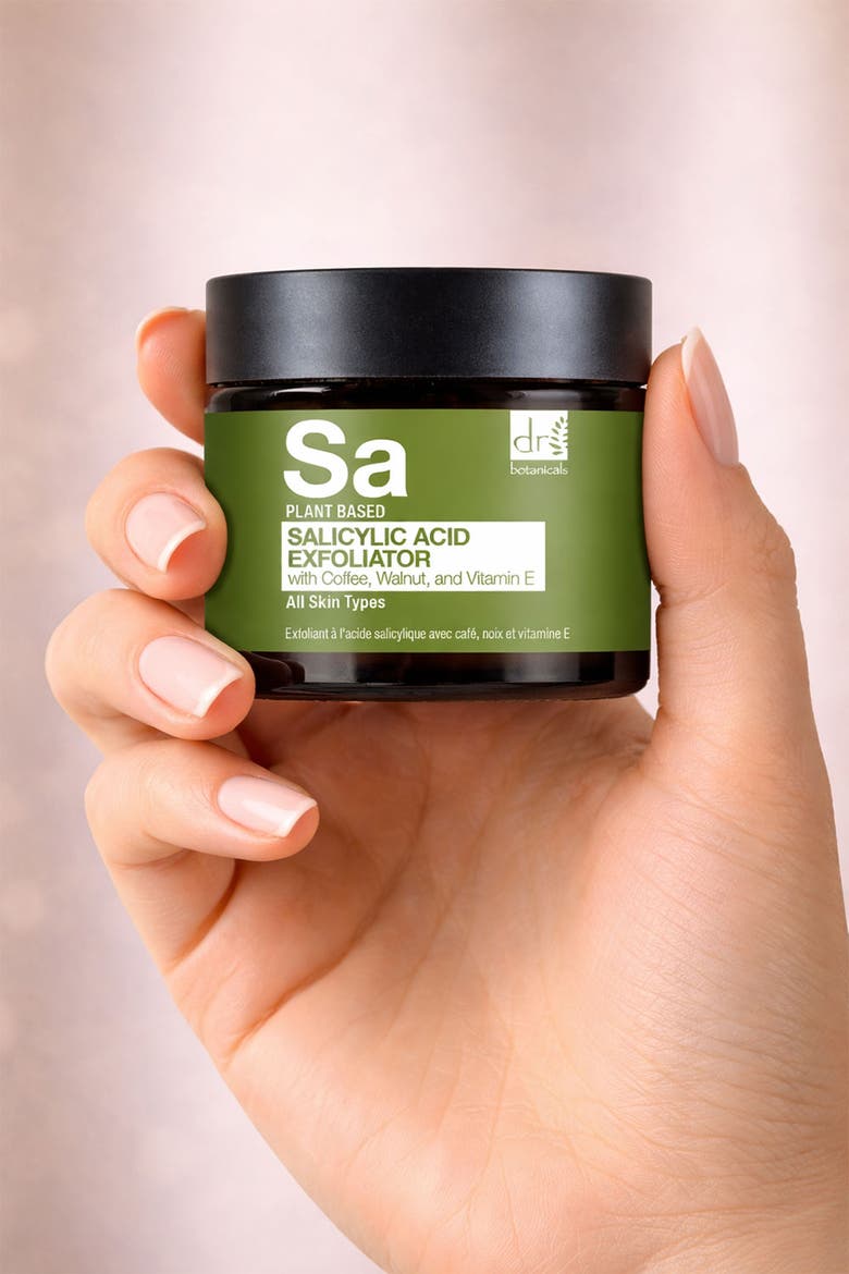 Salicylic Acid Exfoliator with Coffee, Walnut & Vitamin E 60ml for Acne & Blemishes, Large Pores, Alternate, color, White