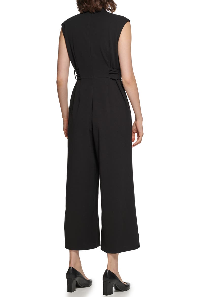Belted Scuba Crepe Jumpsuit, Alternate, color, BLACK