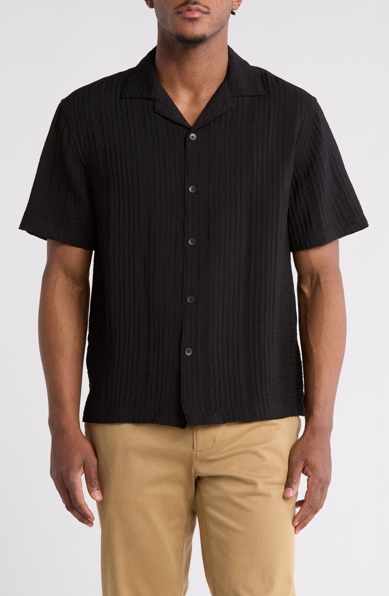 Cactus Man Relax Texture Short Sleeve Camp Shirt, Main, color, Black