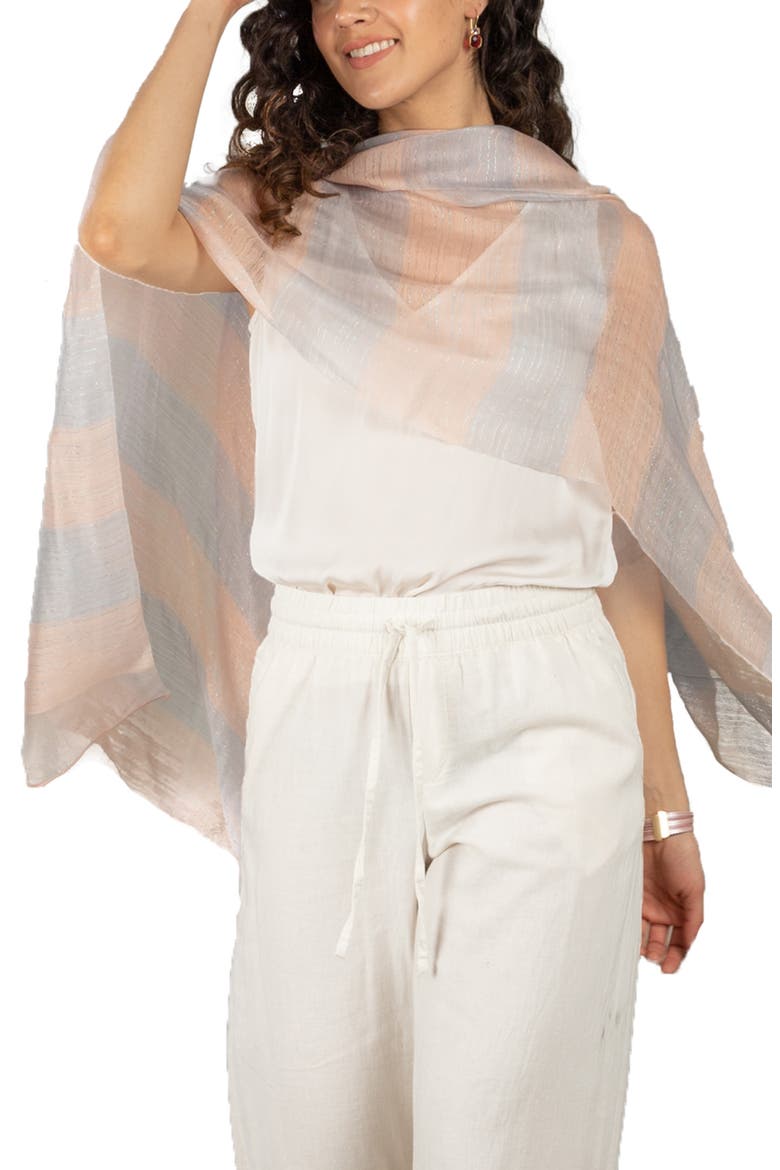 Shiny Stripe Silk Blend Scarf, Main, color, PINK
