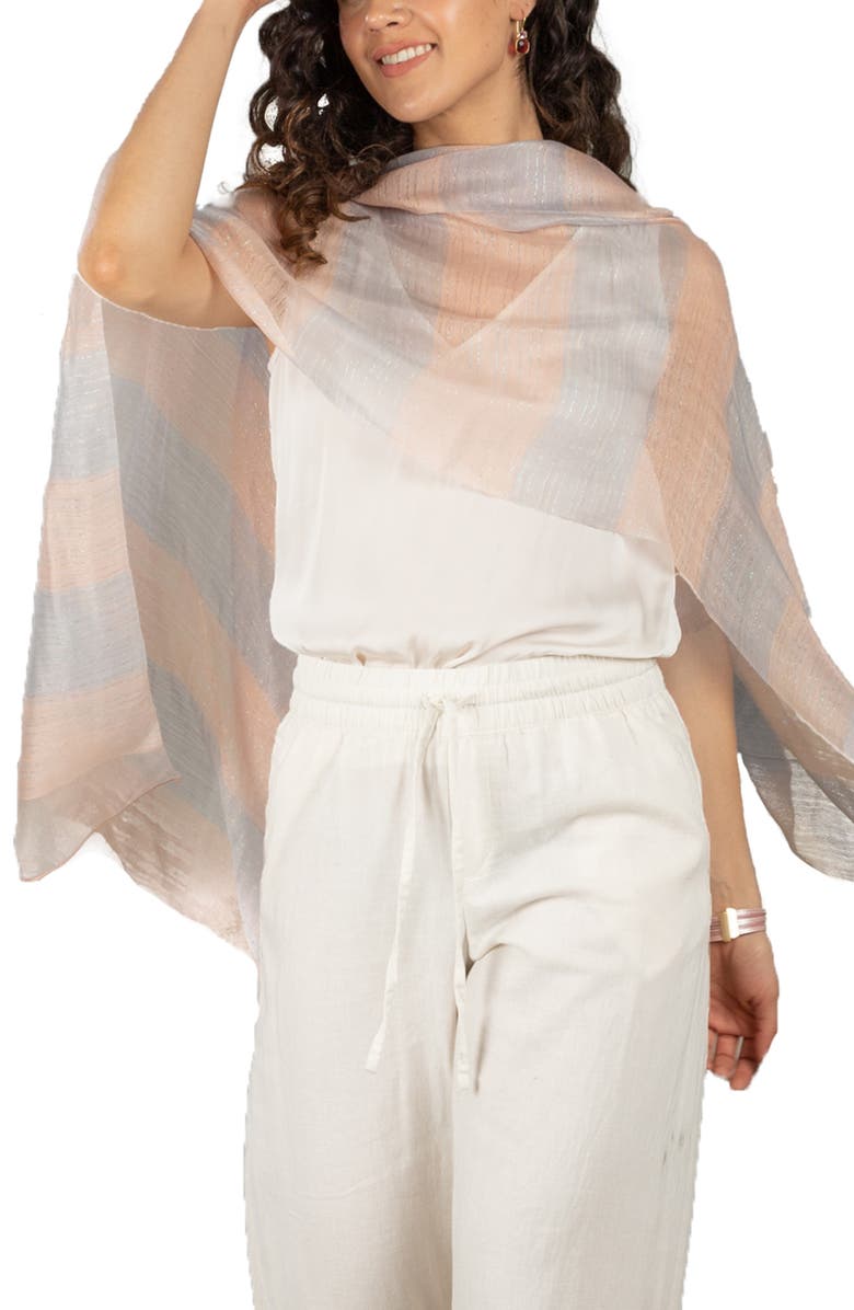 SAACHI Shiny Stripe Silk Blend Scarf, Main, color, Pink