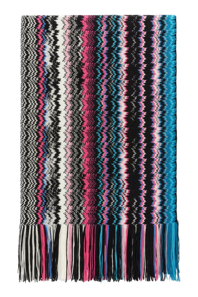 Wool And Viscose Scarf With Fringes, Main, color, Black Multi