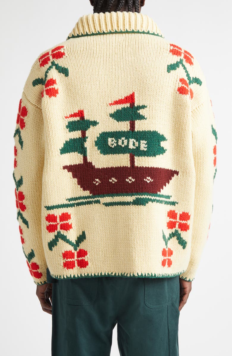 Bode Pirate Ship Virgin Wool Cardigan, Alternate, color, Ivory