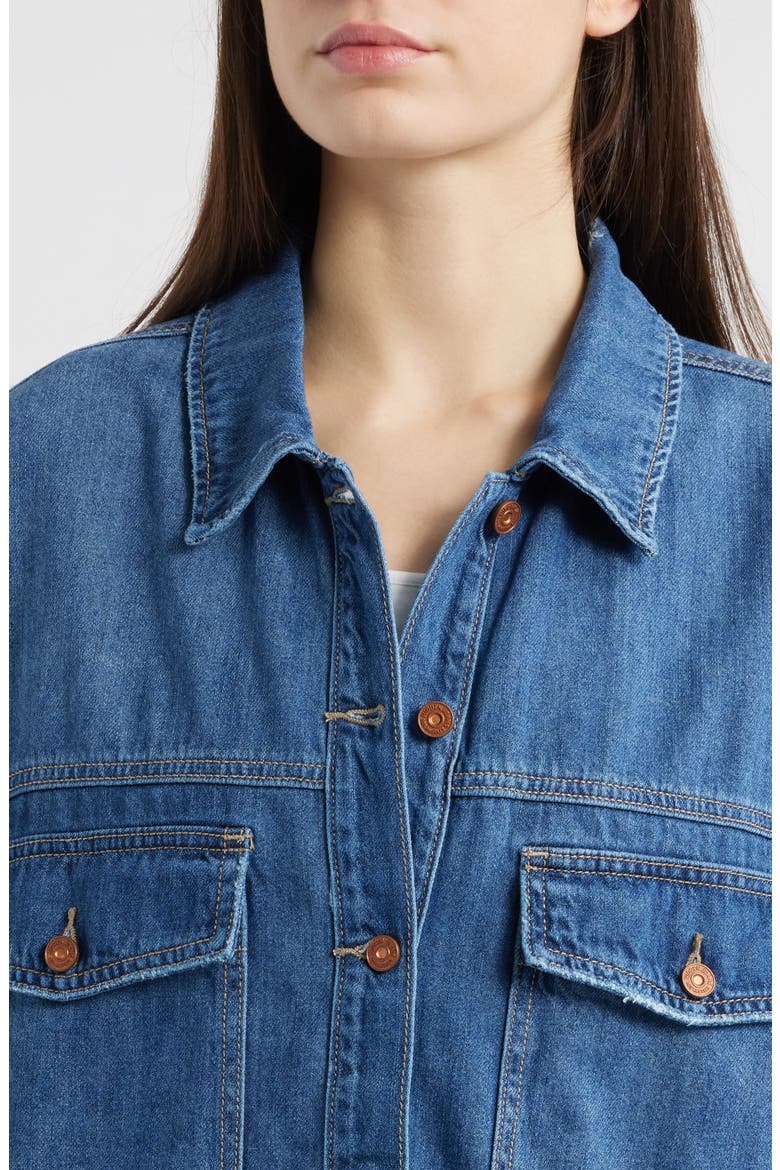 Oversize Cotton Blend Denim Shirt, Alternate, color, MEDIUM WASH