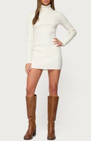 EDIKTED Turtleneck Long Sleeve Rib Sweater Minidress