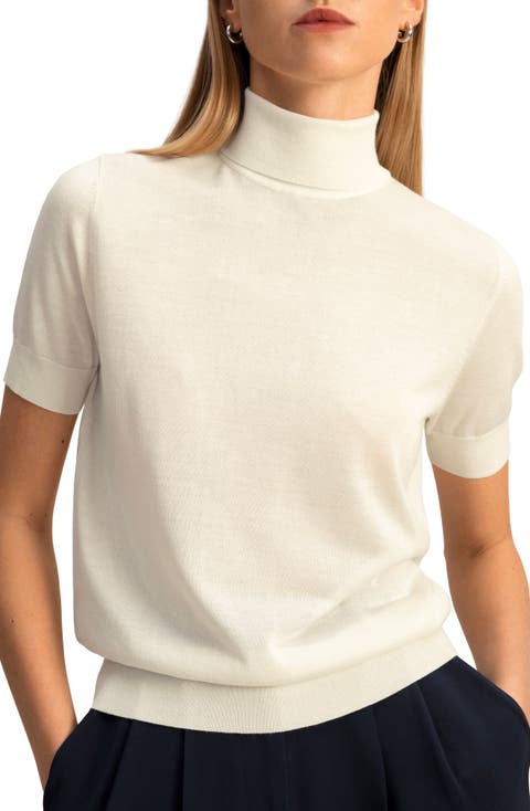 High Neck Short Sleeves Silk Knitted Sweater