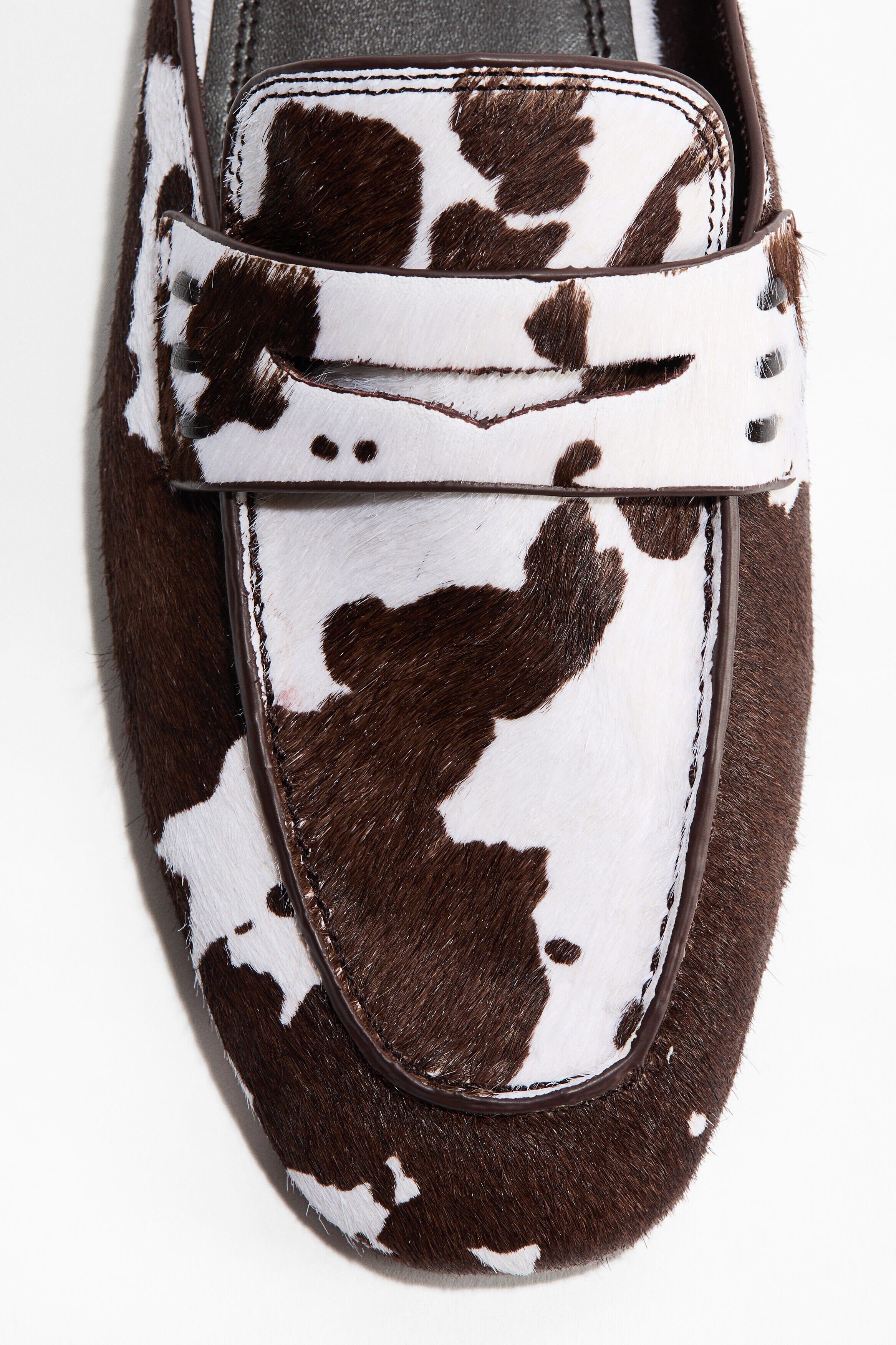 H&M Leather Loafer Mules, Alternate, color, Dark Brown/Cowhide Print