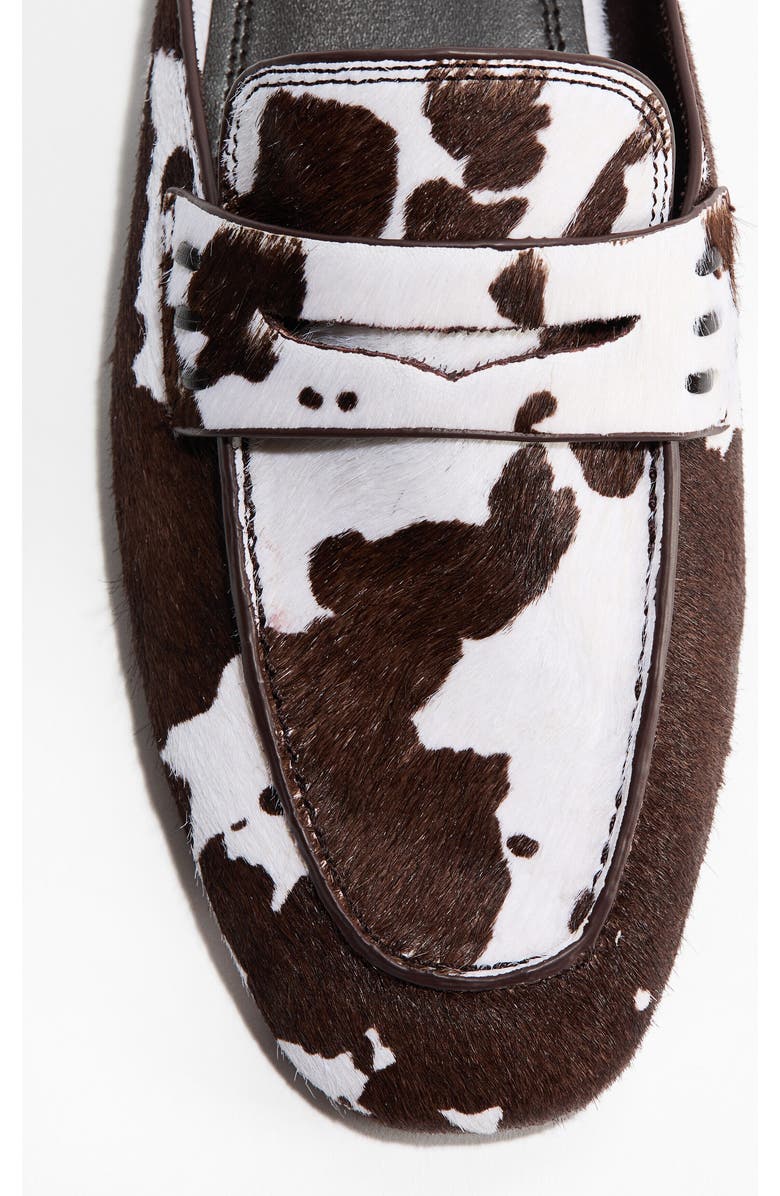 H&M Leather Loafer Mules, Alternate, color, Dark Brown/Cowhide Print