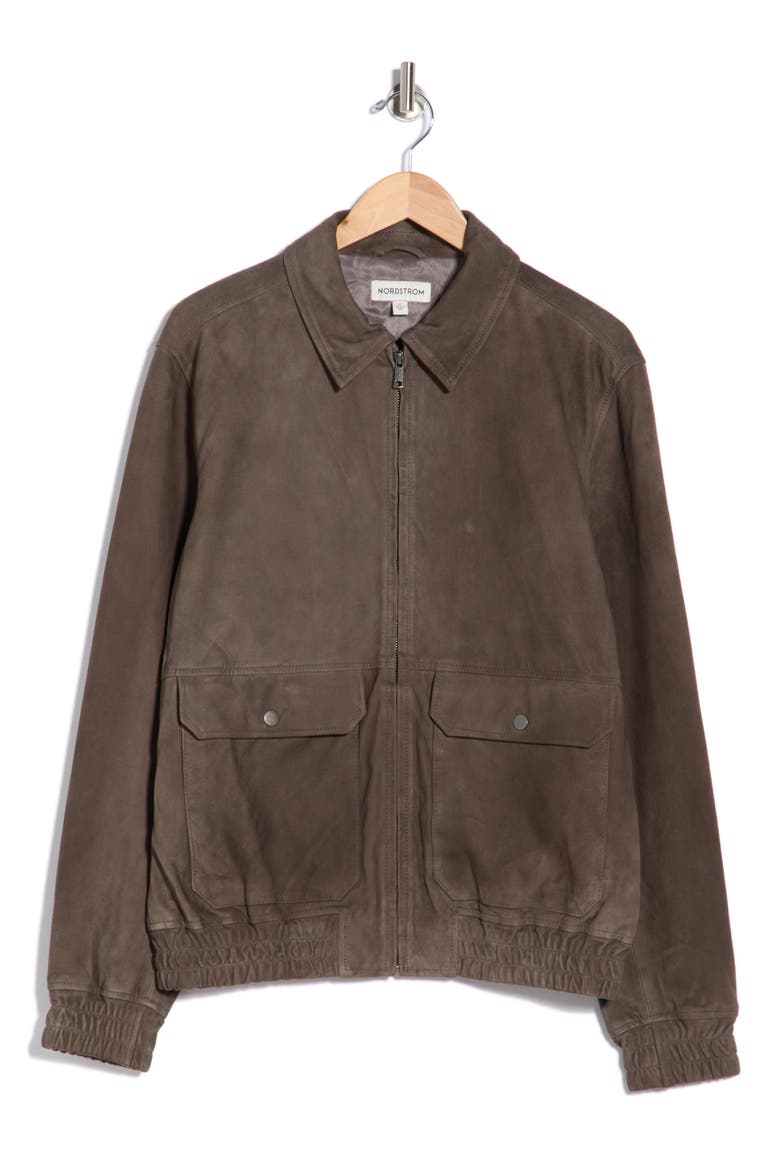 Suede Bomber Jacket, Alternate, color, GREY CHARCOAL