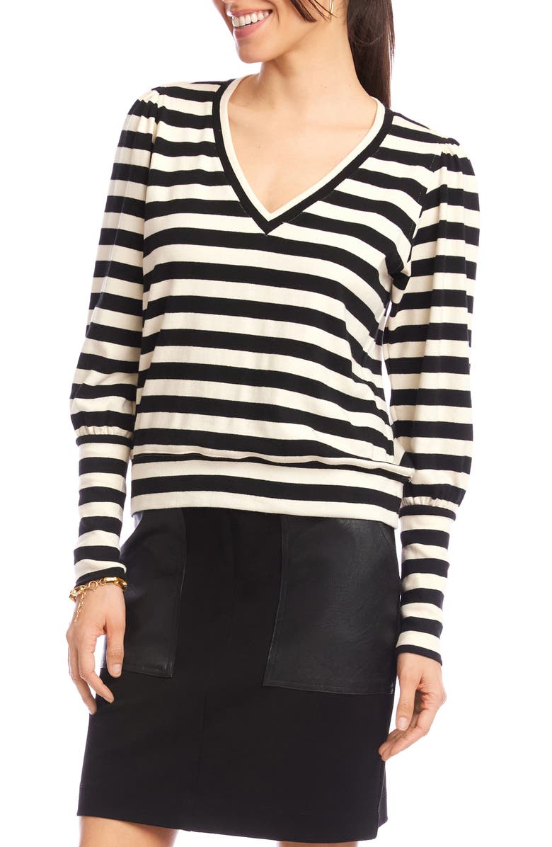 Karen Kane Bishop Sleeve Top, Alternate, color, Black Cream