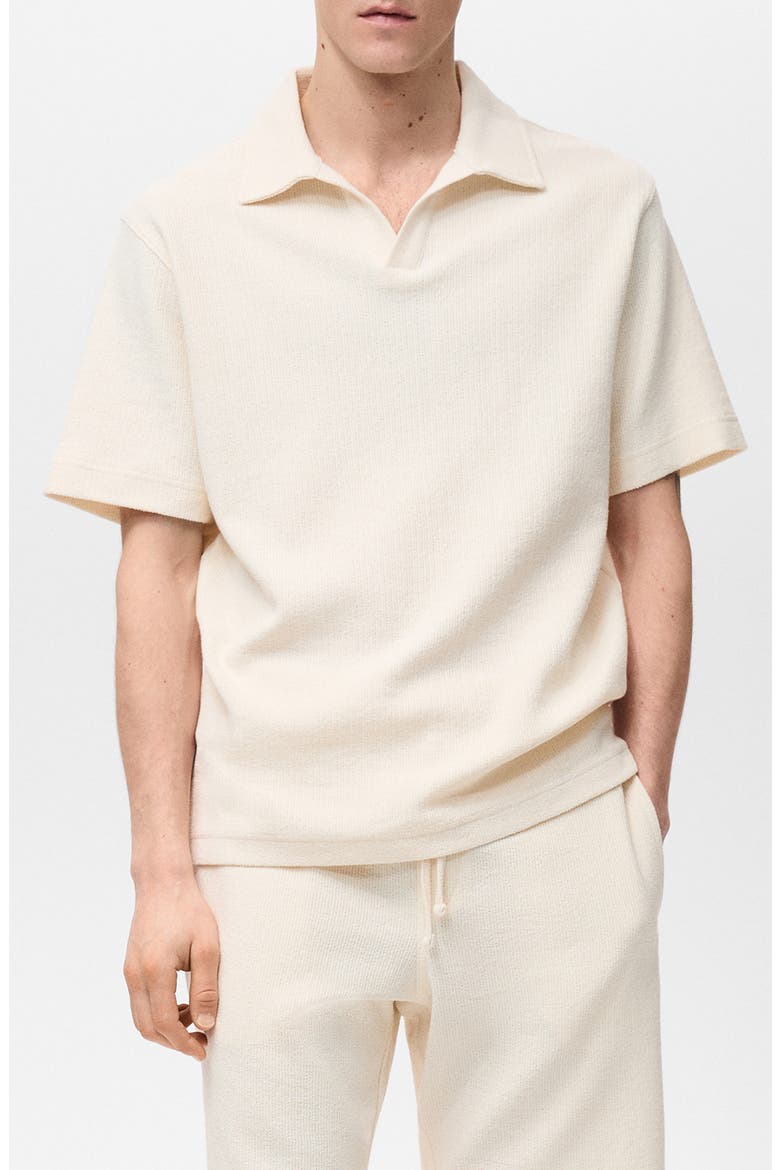 Johnny Collar Textured Cotton Blend Polo, Main, color, ECRU
