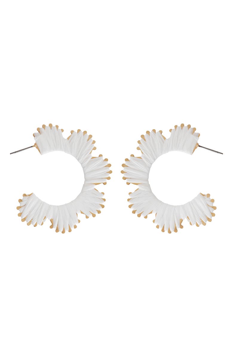 Panacea White Raffia Scalloped Hoop Earrings, Main, color, 