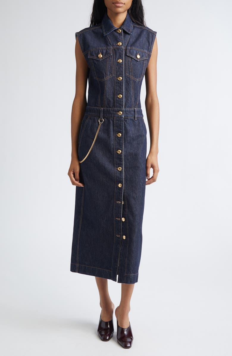 SPORTMAX Farfalla Sleeveless Denim Utility Dress, Main, color, Midnight Blue
