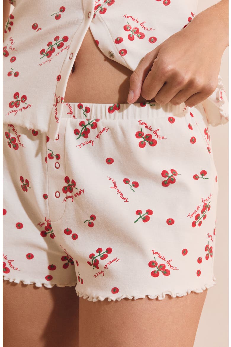Tige Tomato Print Pajama Shorts, Alternate, color, WHITE