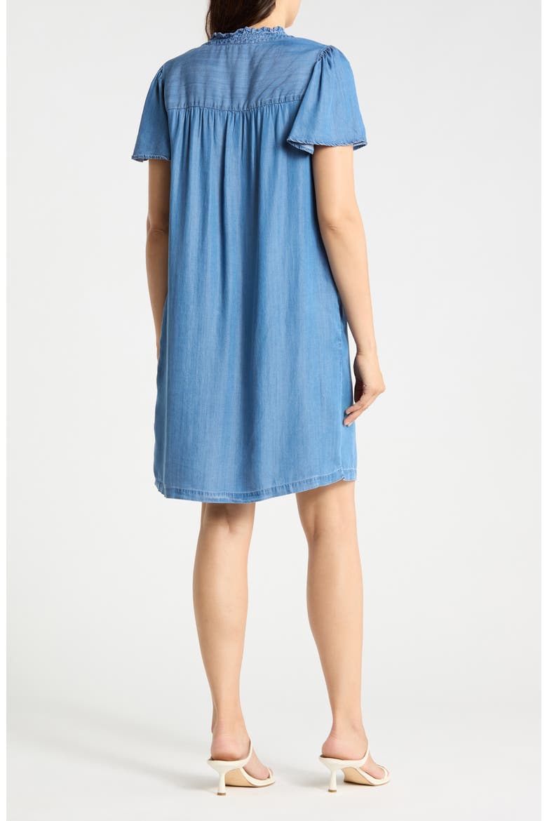 Eugenia Ruffle Collar Denim Shirtdress, Alternate, color, MEDIUM WASH