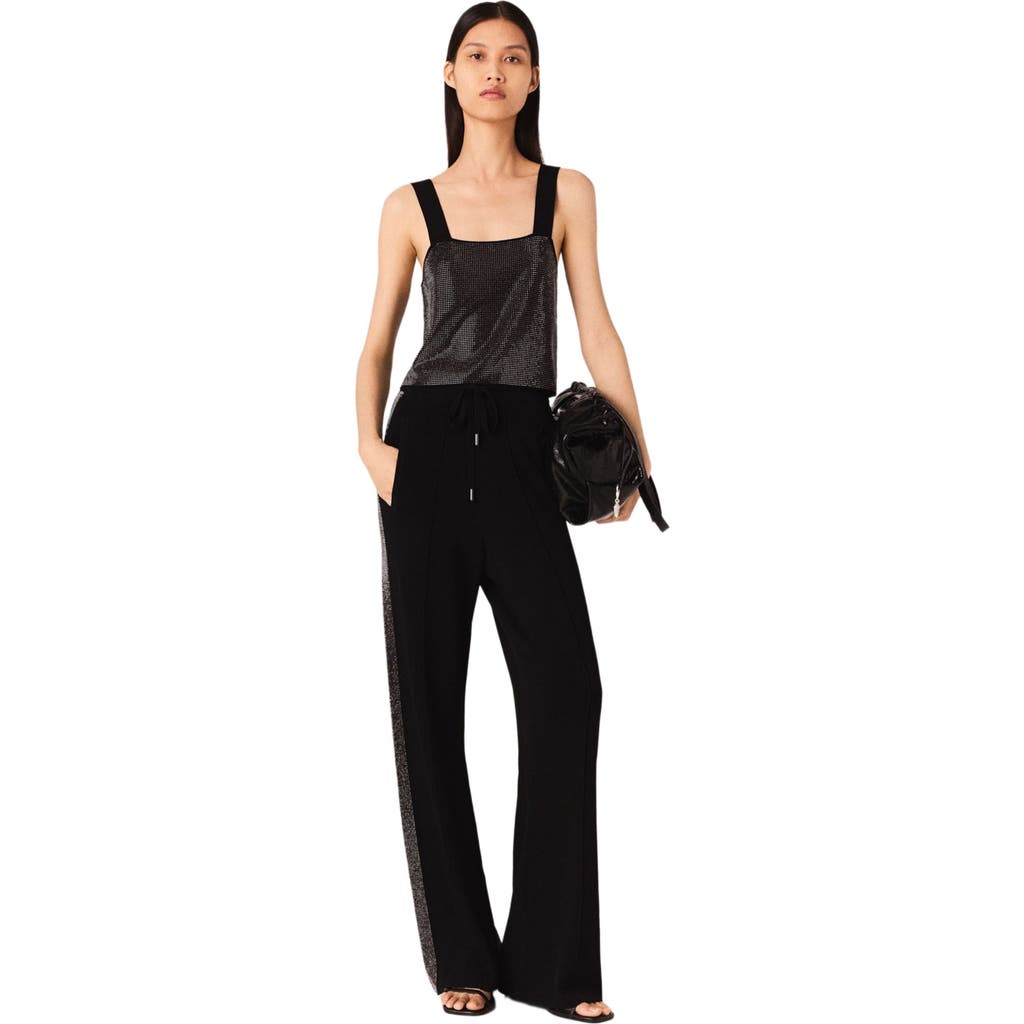 Maje Woman's Viscose Strappy Diamanté Knit Top For Fall/winter In Black