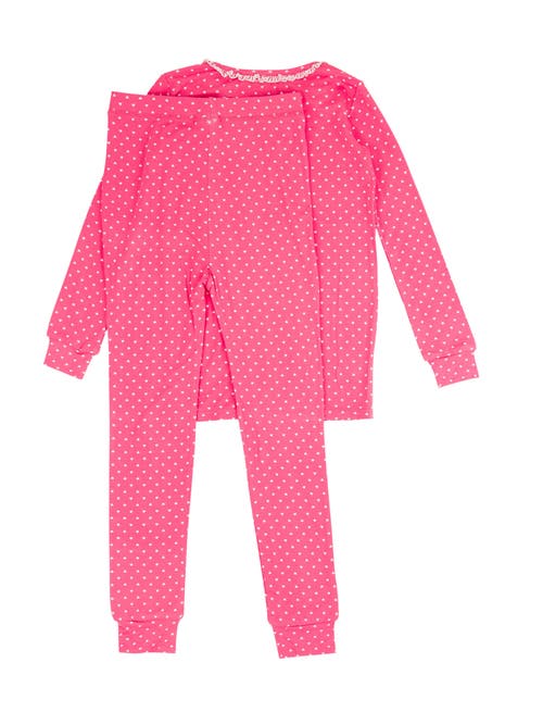Rufflebutts Softsnooze Girls Ruffle Long Sleeve Pajama Set In Hot Pink Heart