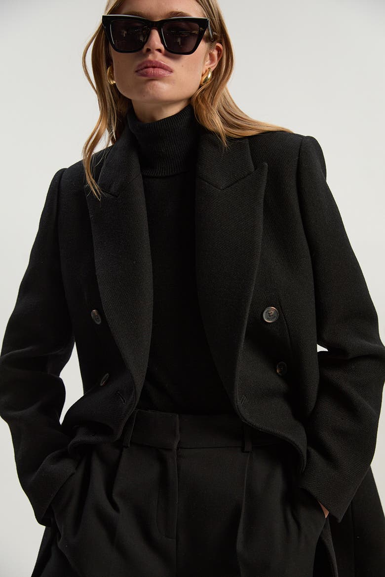 Petite Double Breasted Midi Coat, Alternate, color, Black