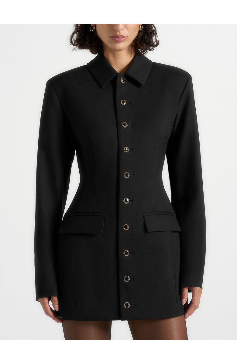 Manière De Voir Amelie Hourglass Button Up Blazer Dress, Alternate, color, Black