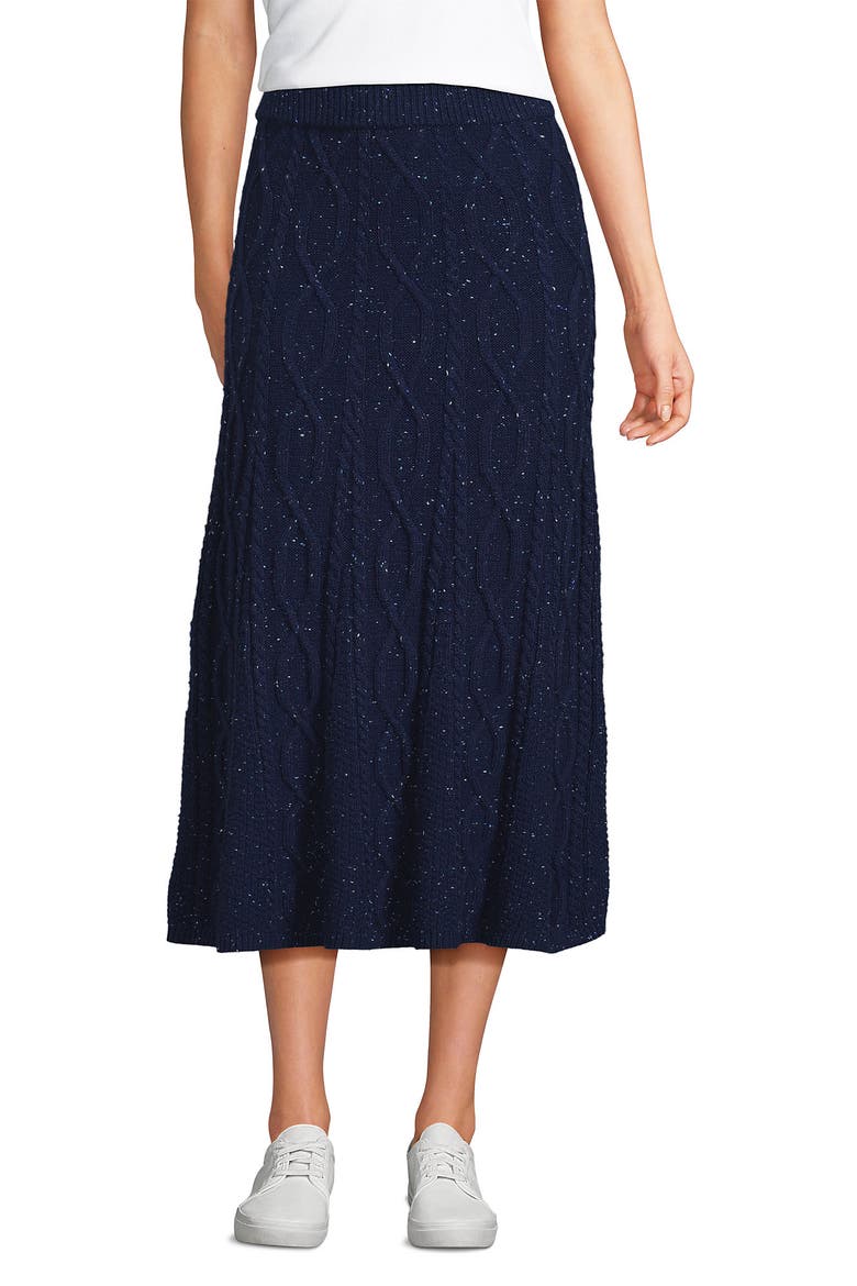 Cozy Lofty Cable Fluted Midi Sweater Skirt, Main, color, Deep Sea Navy Icy Donegal