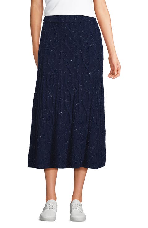 Cozy Lofty Cable Fluted Midi Sweater Skirt