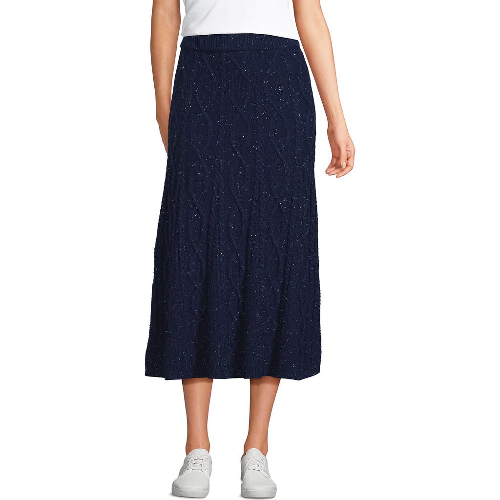 Lands' End Cozy Lofty Cable Fluted Midi Sweater Skirt In Blue