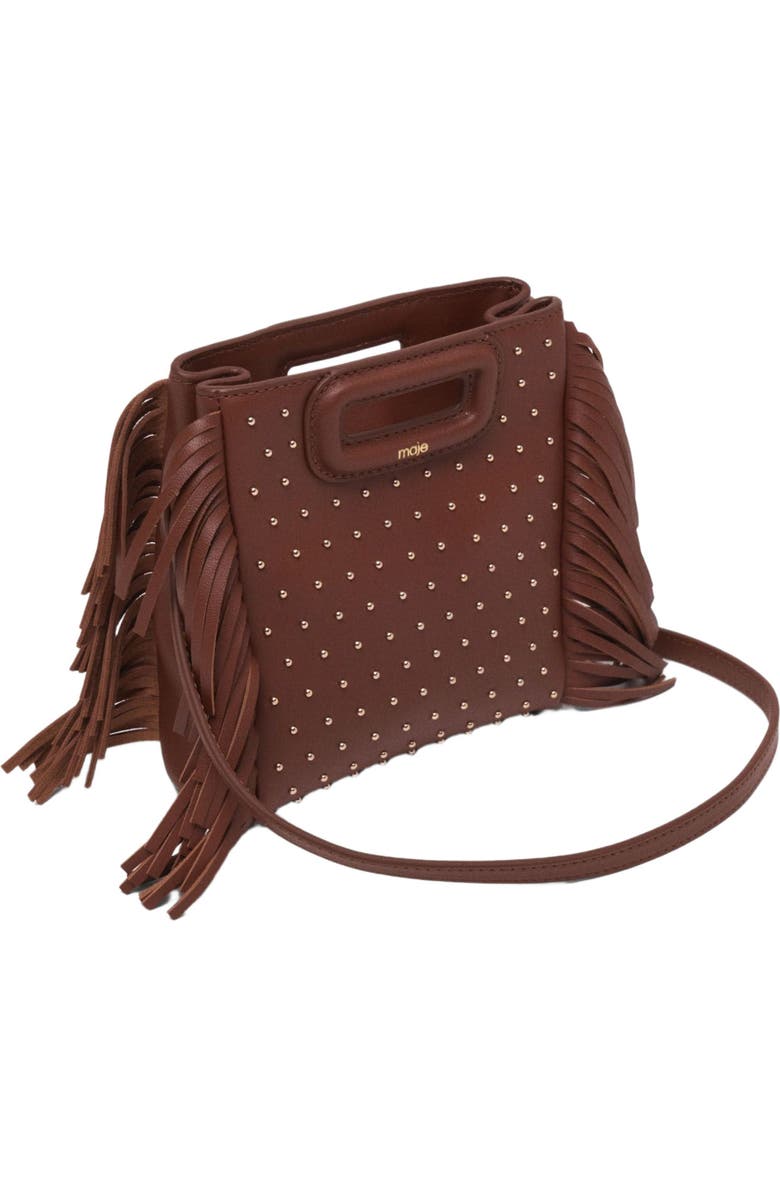 maje Leather M mini bag with studs, Alternate, color, Brown