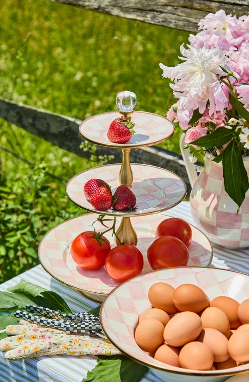 Mackenzie-childs Mackenzie Childs Rosy Check Three Tier Sweet Stand In Gold