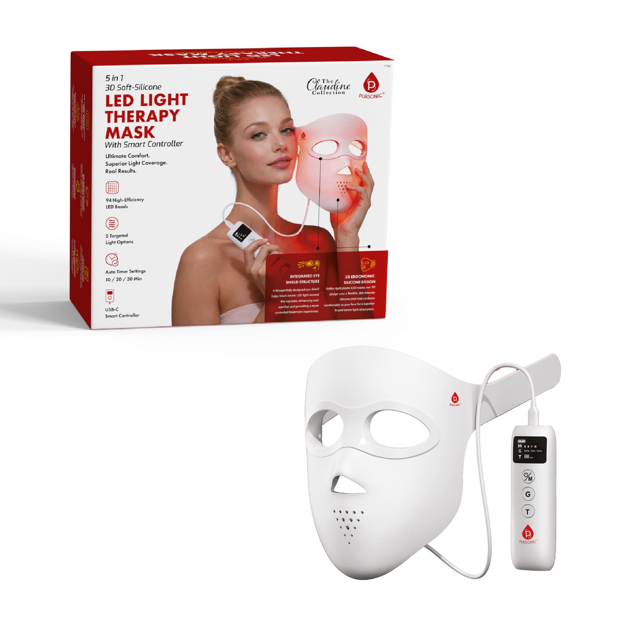 PURSONIC 3D Soft-Silicone LED Therapy Mask with Smart Controller