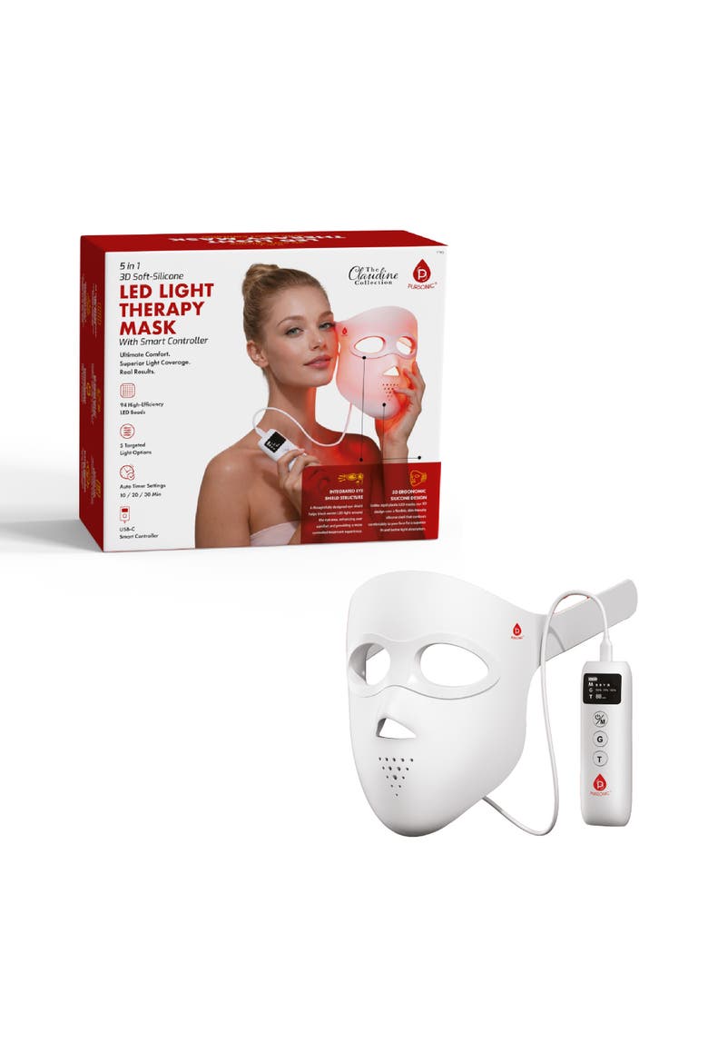 3D Soft-Silicone LED Therapy Mask with Smart Controller, Main, color, White