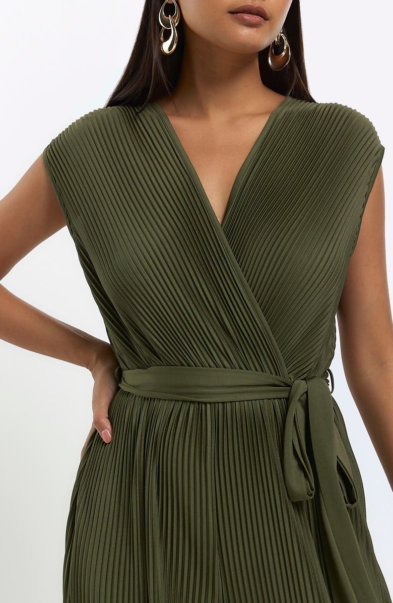 River Island Plissé Surplice Wide Leg Jumpsuit, Alternate, color, 