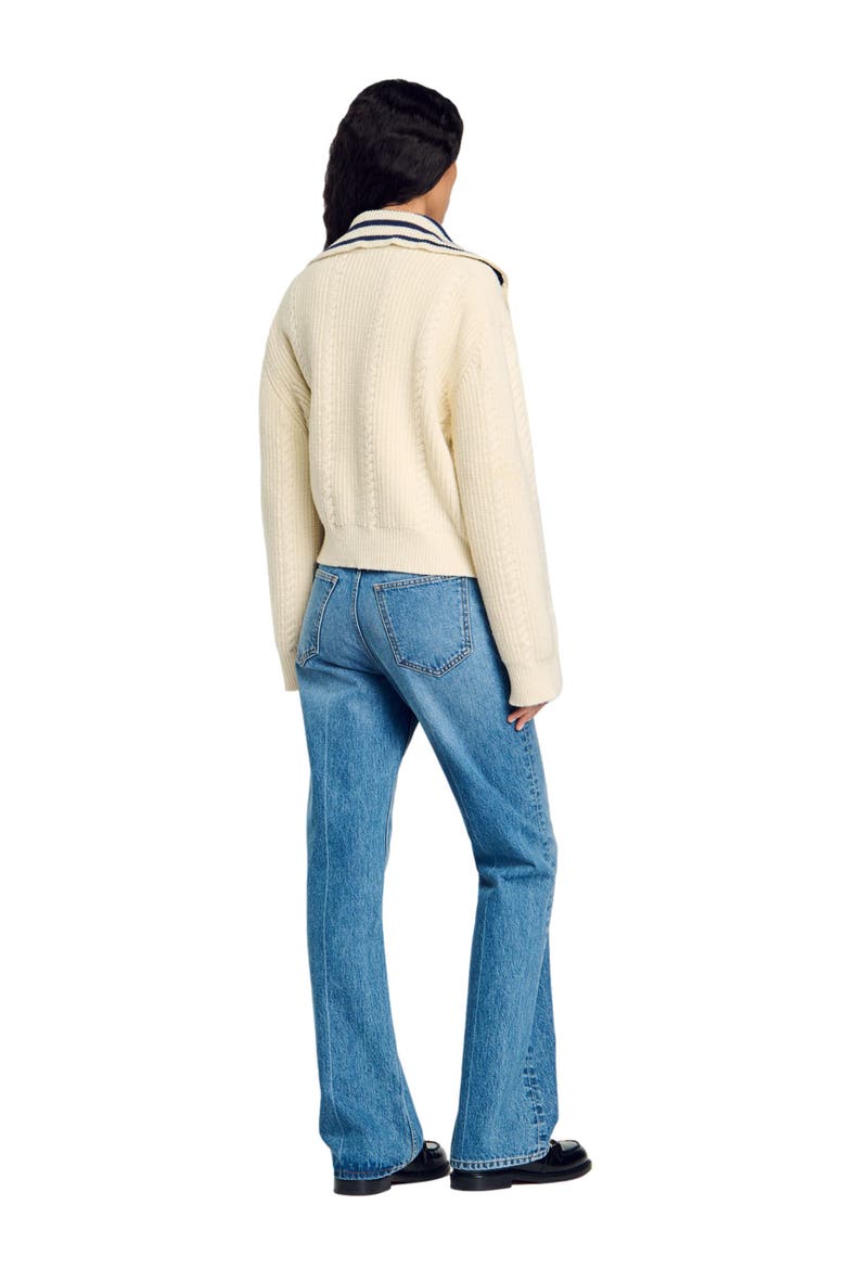 Stripy sailor-neck sweater, Alternate, color, Ecru