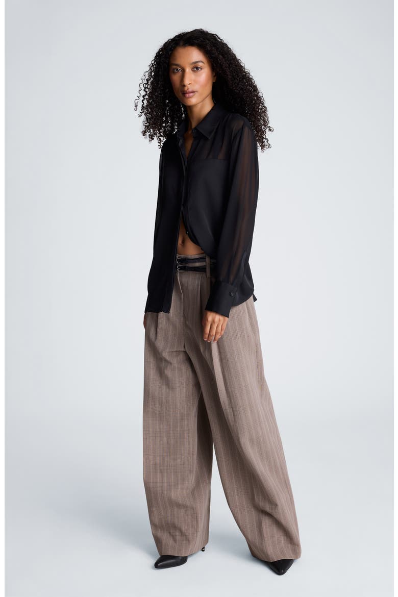 Sheer Panel Long Sleeve Shirt, Alternate, color, BLACK