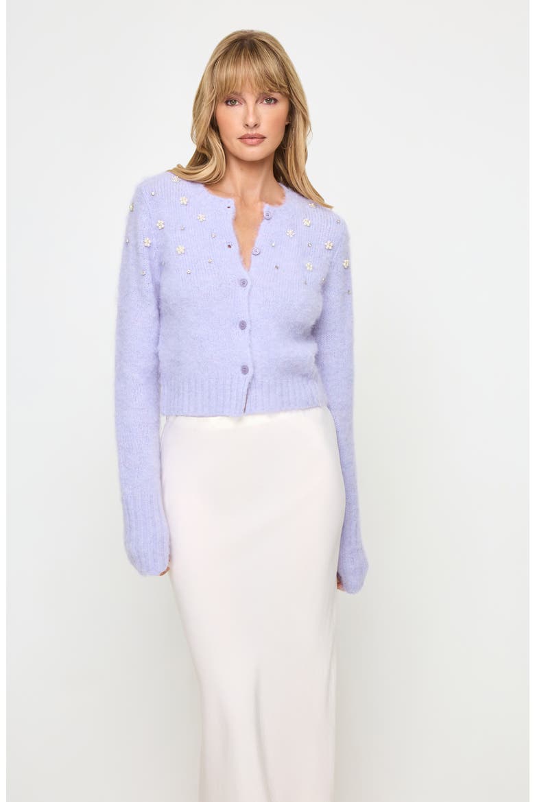 Brynn Rhinestone Embellished Cardigan, Alternate, color, LAVENDER ICE