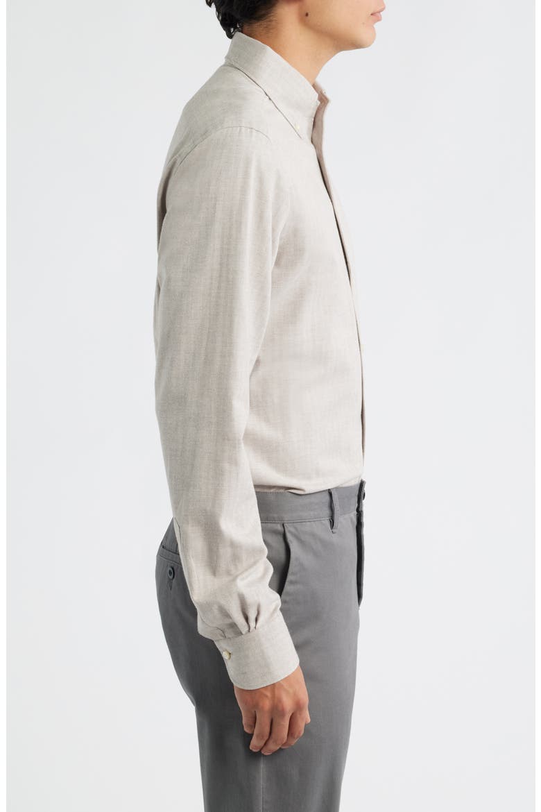 Modern Fit Beige Mélange Brushed Cotton Herringbone Dress Shirt, Alternate, color, LIGHT BEIGE