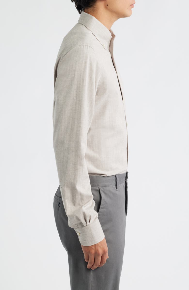 Emanuel Berg Modern Fit Beige Mélange Brushed Cotton Herringbone Dress Shirt, Alternate, color, Light Beige