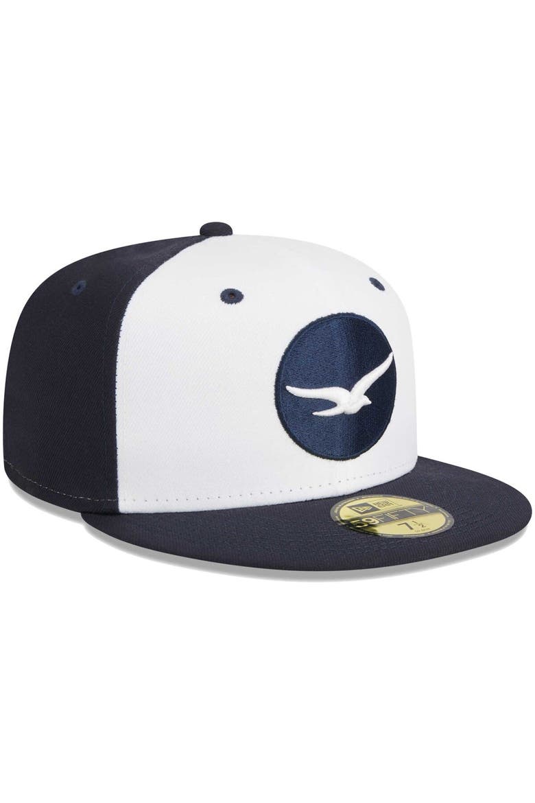 Men's New Era White Pensacola Blue Wahoos Theme Nights Pensacola Seagulls  59FIFTY Fitted Hat, Alternate, color, White