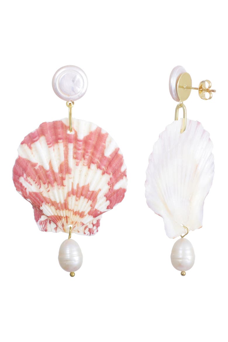 Shell & Faux Pearl Drop Earrings, Alternate, color, PINK