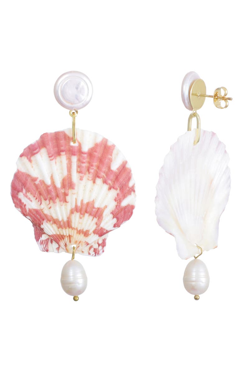 Adornia Shell & Faux Pearl Drop Earrings, Alternate, color, Pink