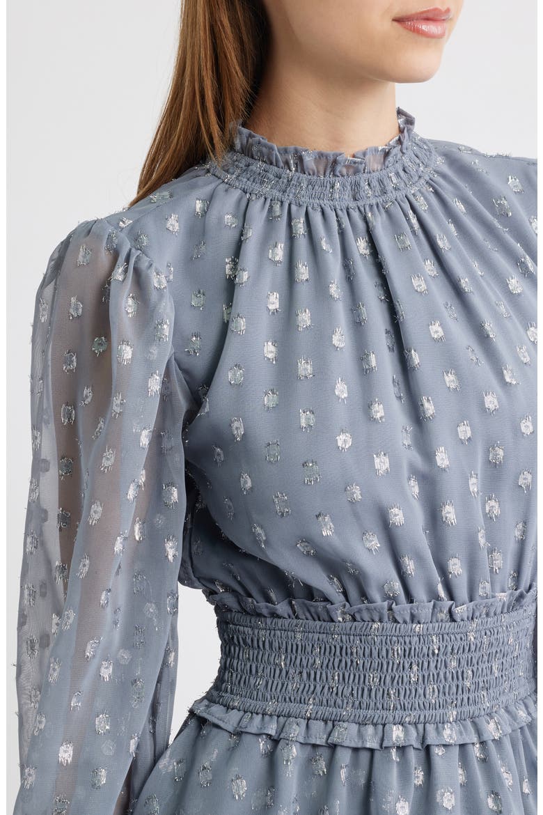 Metallic Long Sleeve Midi Dress, Alternate, color, BLUE