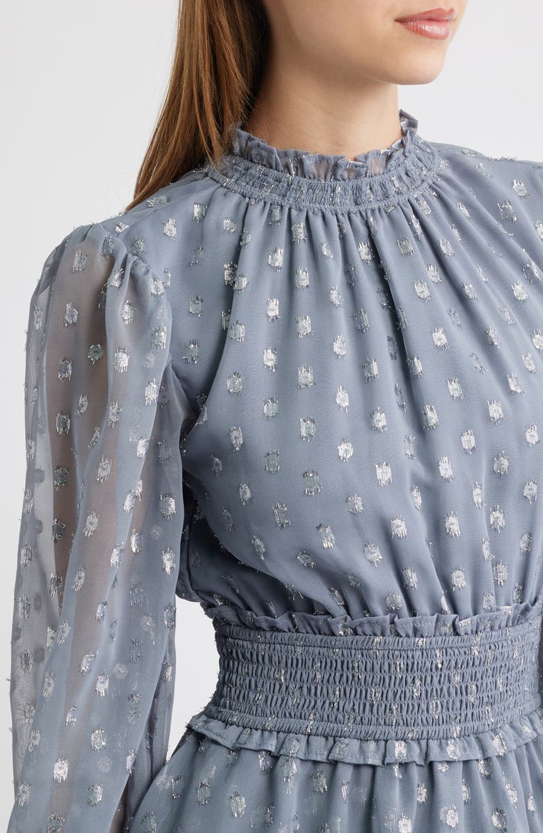 Lipsy Metallic Long Sleeve Midi Dress, Alternate, color, Blue