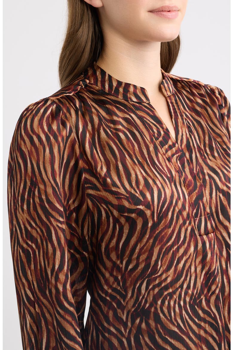 Pleat Front Split Neck Top, Alternate, color, BAROLO MULTI
