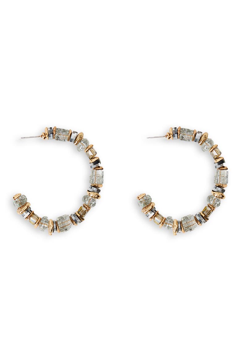 Beaded Hoop Earrings, Main, color, GREY