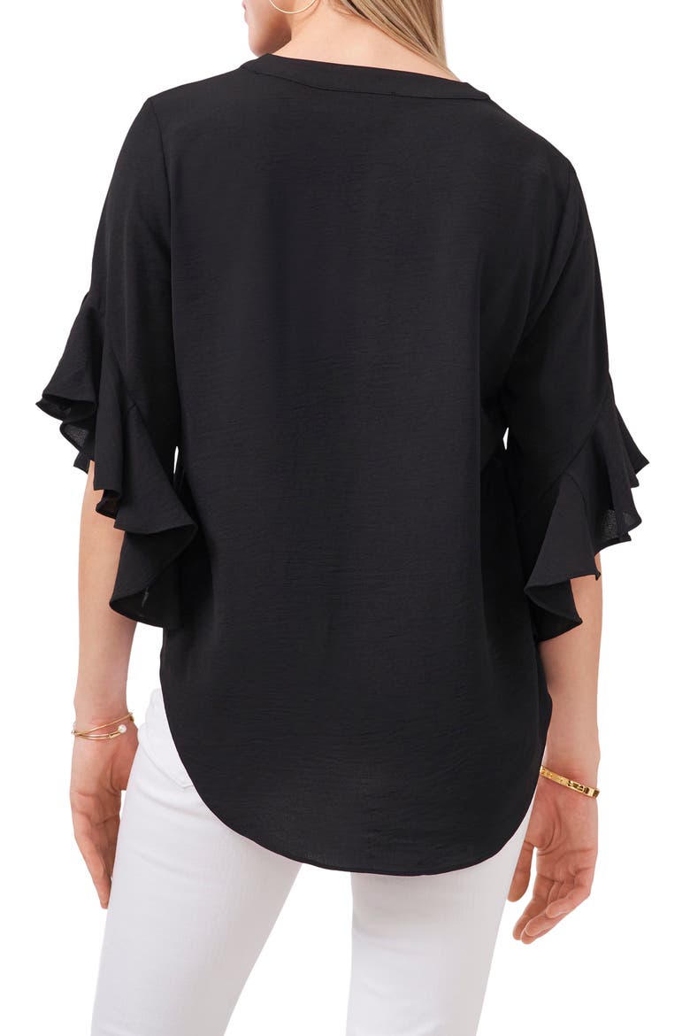 Flutter Sleeve Henley Blouse, Alternate, color, RICH BLACK
