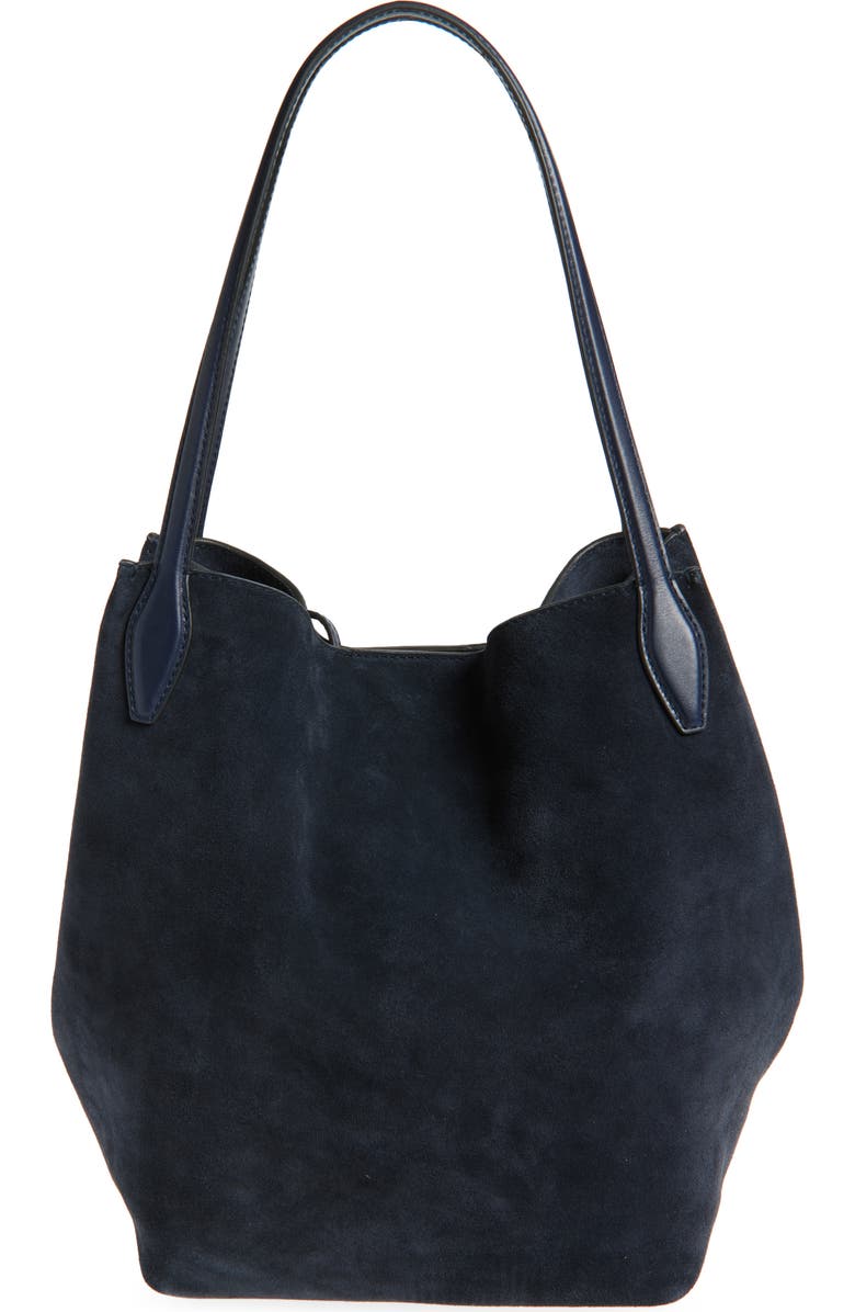 Madewell The Suede Shopper Tote, Main, color, Deep Indigo
