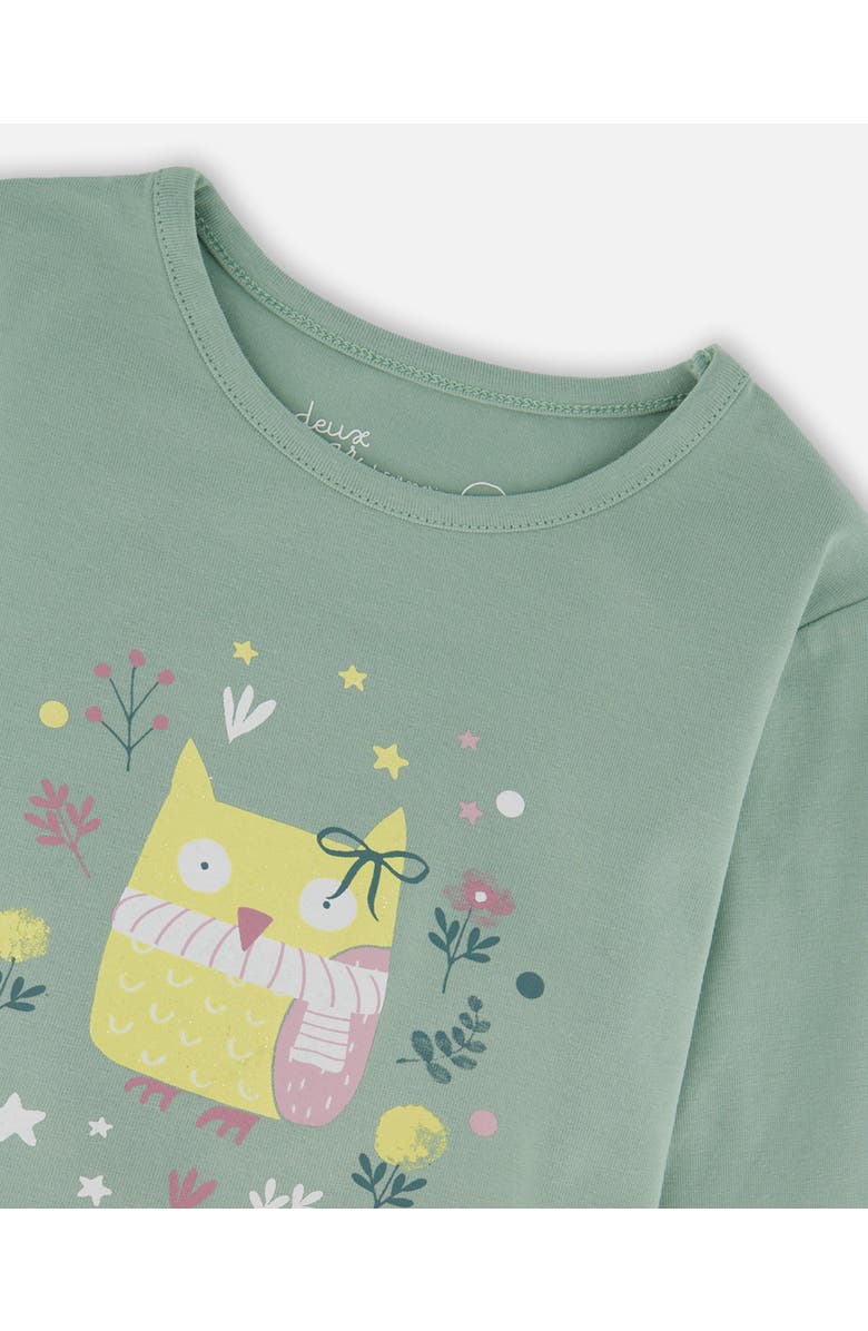 Deux par Deux Organic Cotton Jersey Top with Owl, Alternate, color, Jade Green